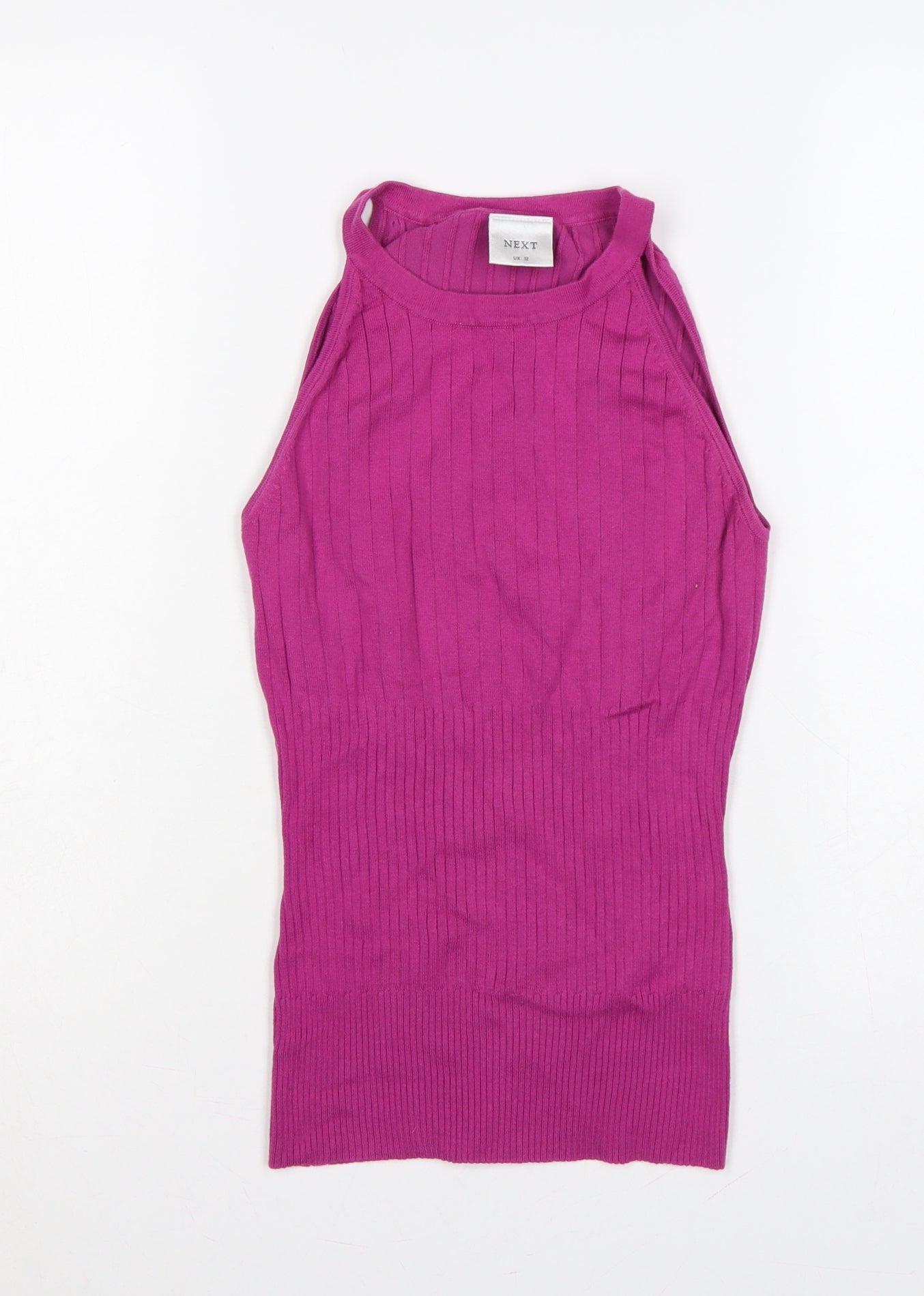 Next Women Pink UK 12 Ribbed Knit Sleeveless High Neck Tank Top