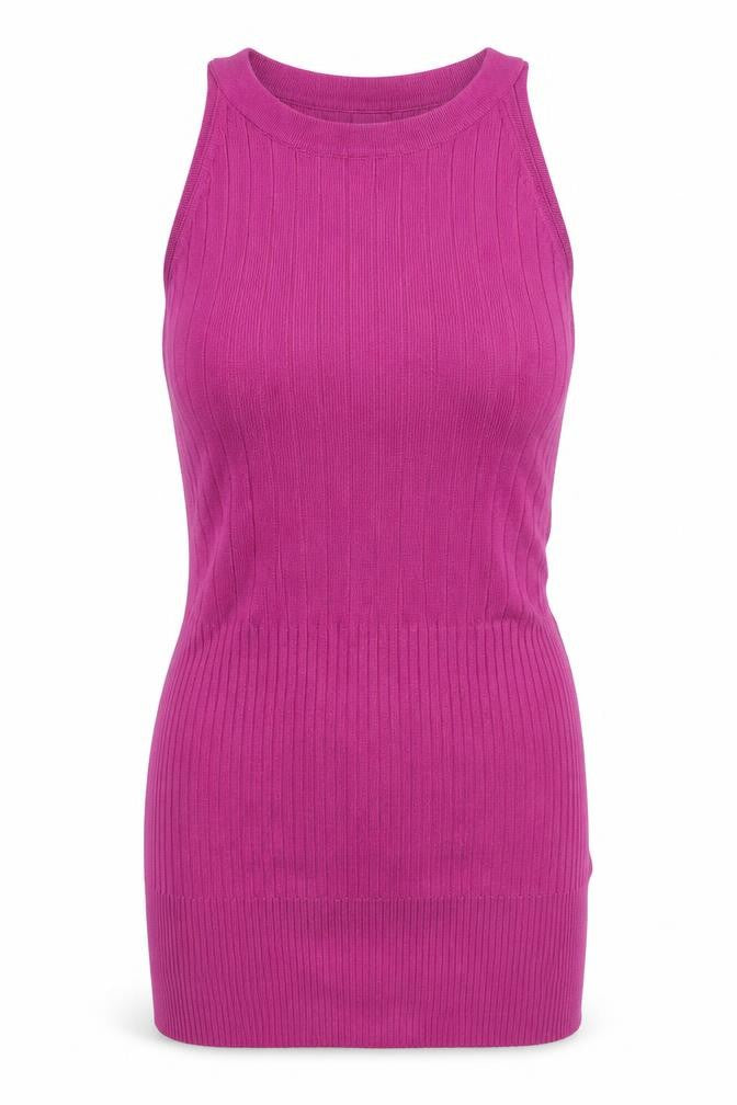 Next Women Pink UK 12 Ribbed Knit Sleeveless High Neck Tank Top