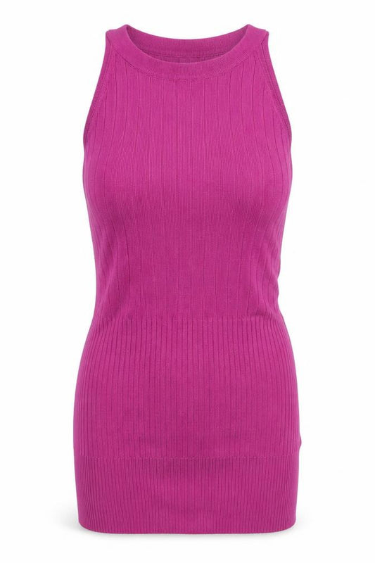 Next Women Pink UK 12 Ribbed Knit Sleeveless High Neck Tank Top