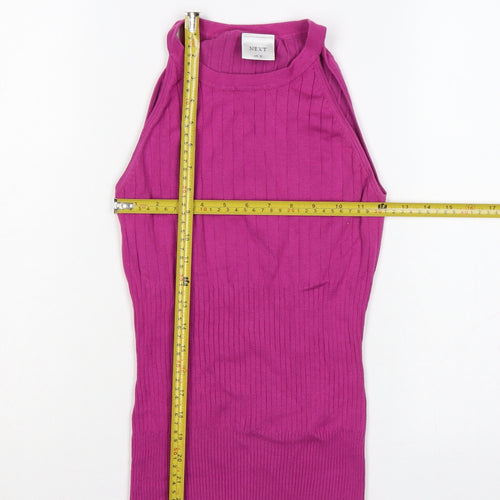 Next Women Pink UK 12 Ribbed Knit Sleeveless High Neck Tank Top