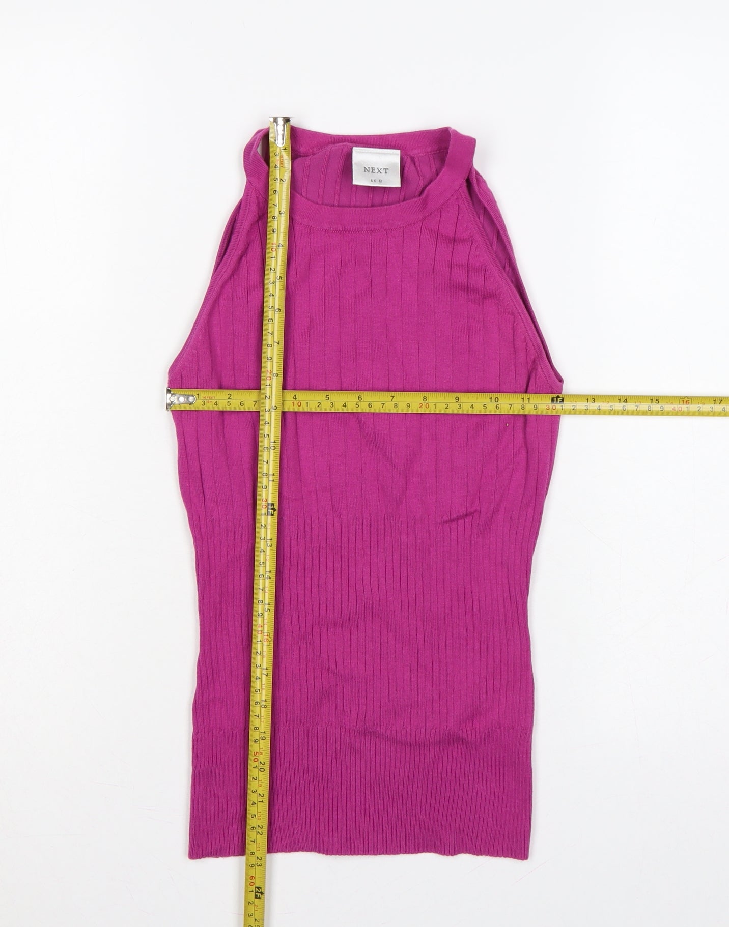Next Women Pink UK 12 Ribbed Knit Sleeveless High Neck Tank Top