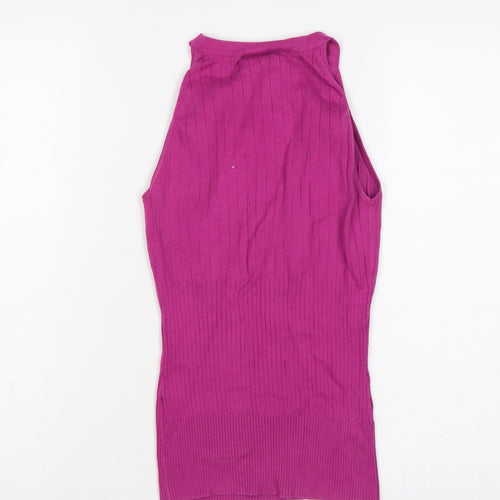 Next Women Pink UK 12 Ribbed Knit Sleeveless High Neck Tank Top