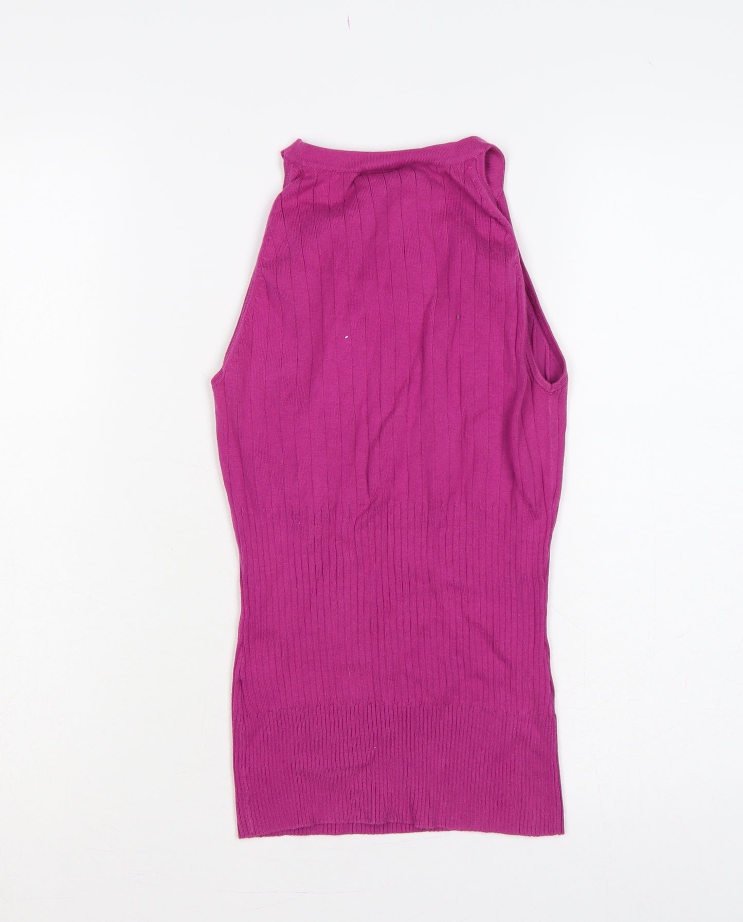 Next Women Pink UK 12 Ribbed Knit Sleeveless High Neck Tank Top