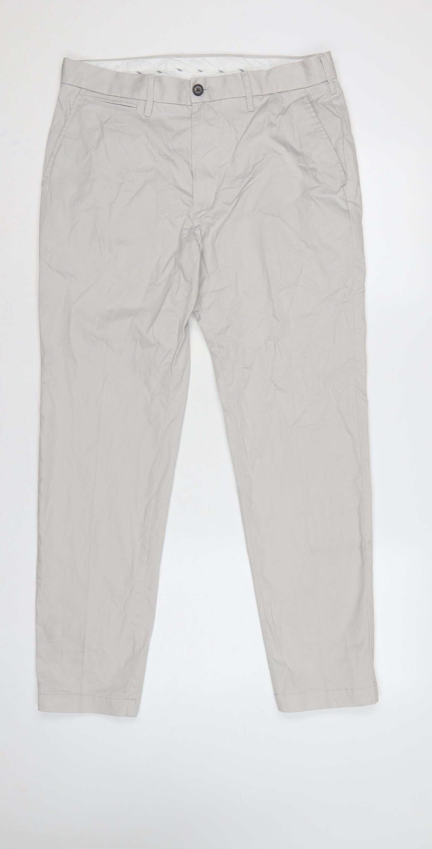 Marks and Spencer Men Beige 32 Slim Fit Cotton Chino Trousers