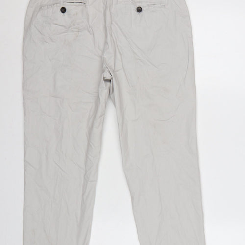 Marks and Spencer Men Beige 32 Slim Fit Cotton Chino Trousers