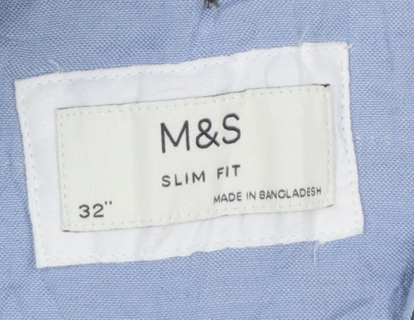 Marks and Spencer Men Beige 32 Slim Fit Cotton Chino Trousers