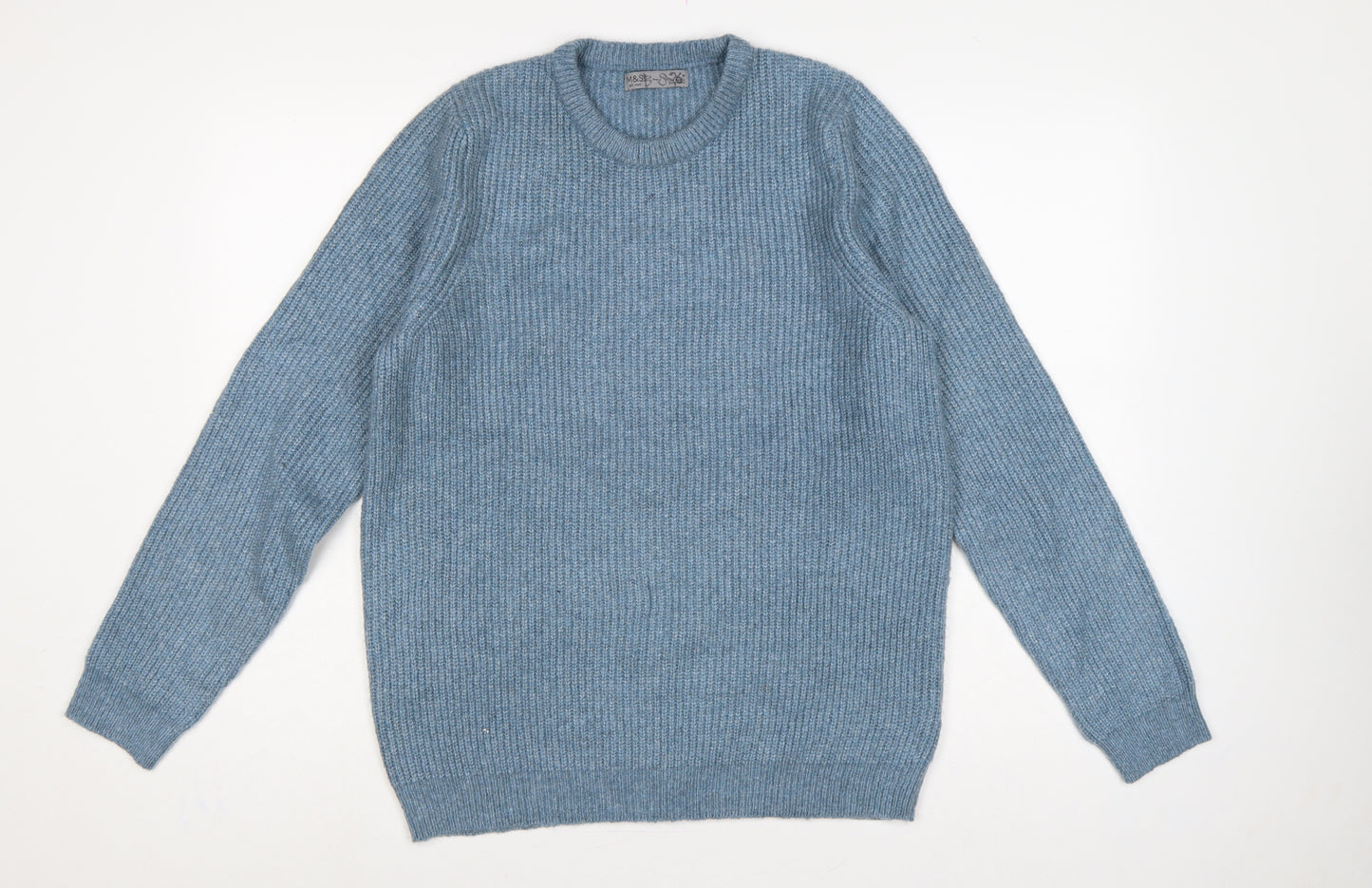 Marks and Spencer Men Blue M Crew Neck Rib Knit Pullover Jumper