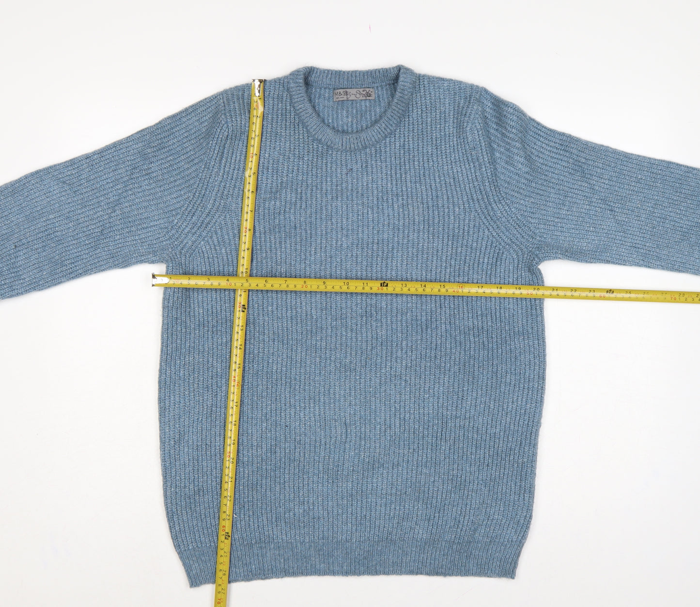 Marks and Spencer Men Blue M Crew Neck Rib Knit Pullover Jumper