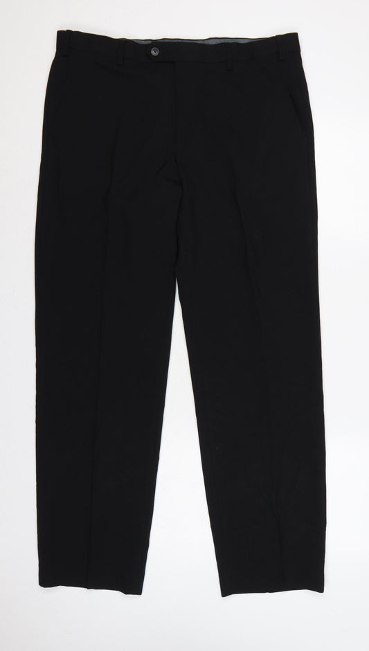 Marks and Spencer Men Black 36 31 Regular Straight Dress Trousers