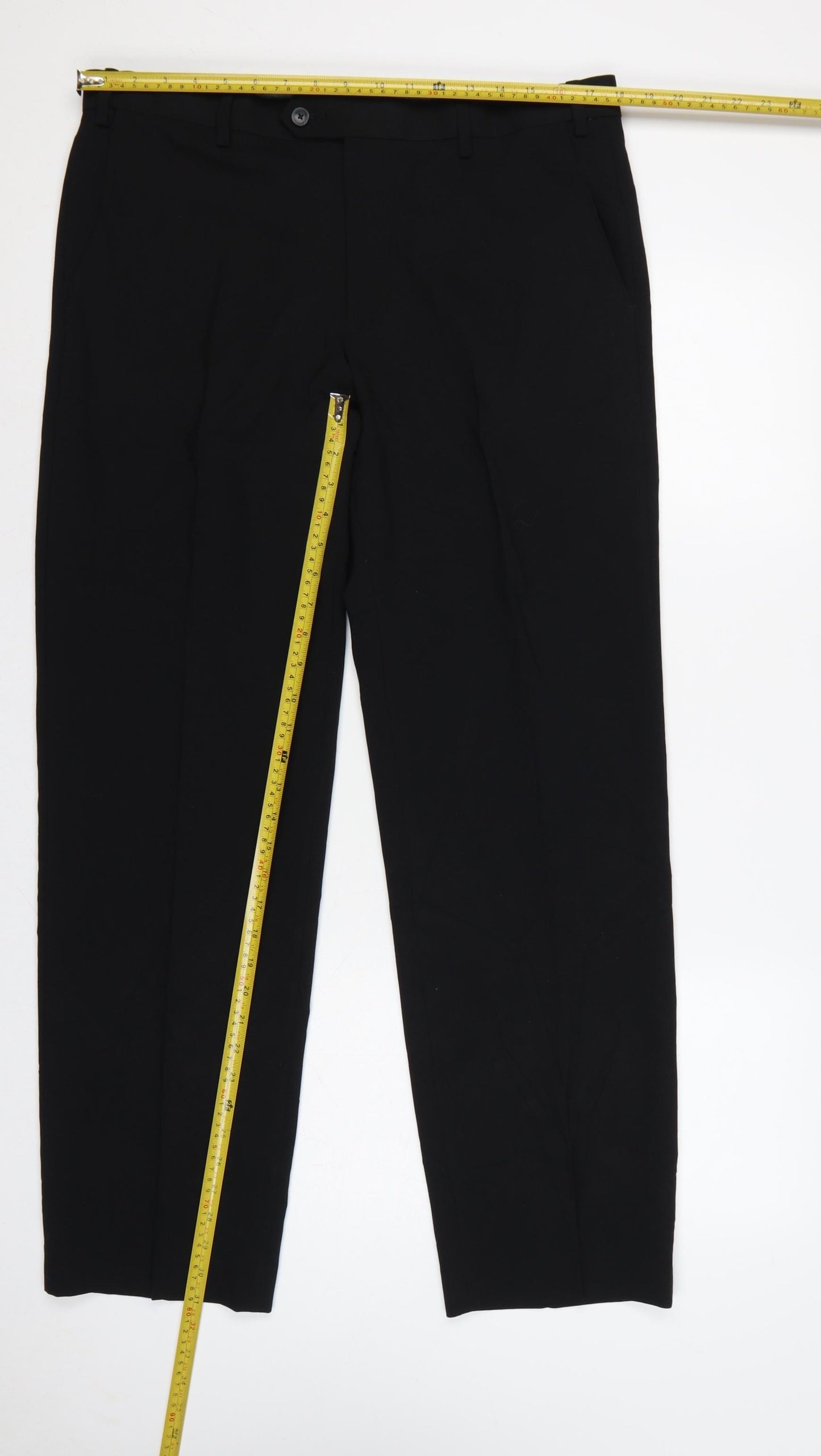 Marks and Spencer Men Black 36 31 Regular Straight Dress Trousers