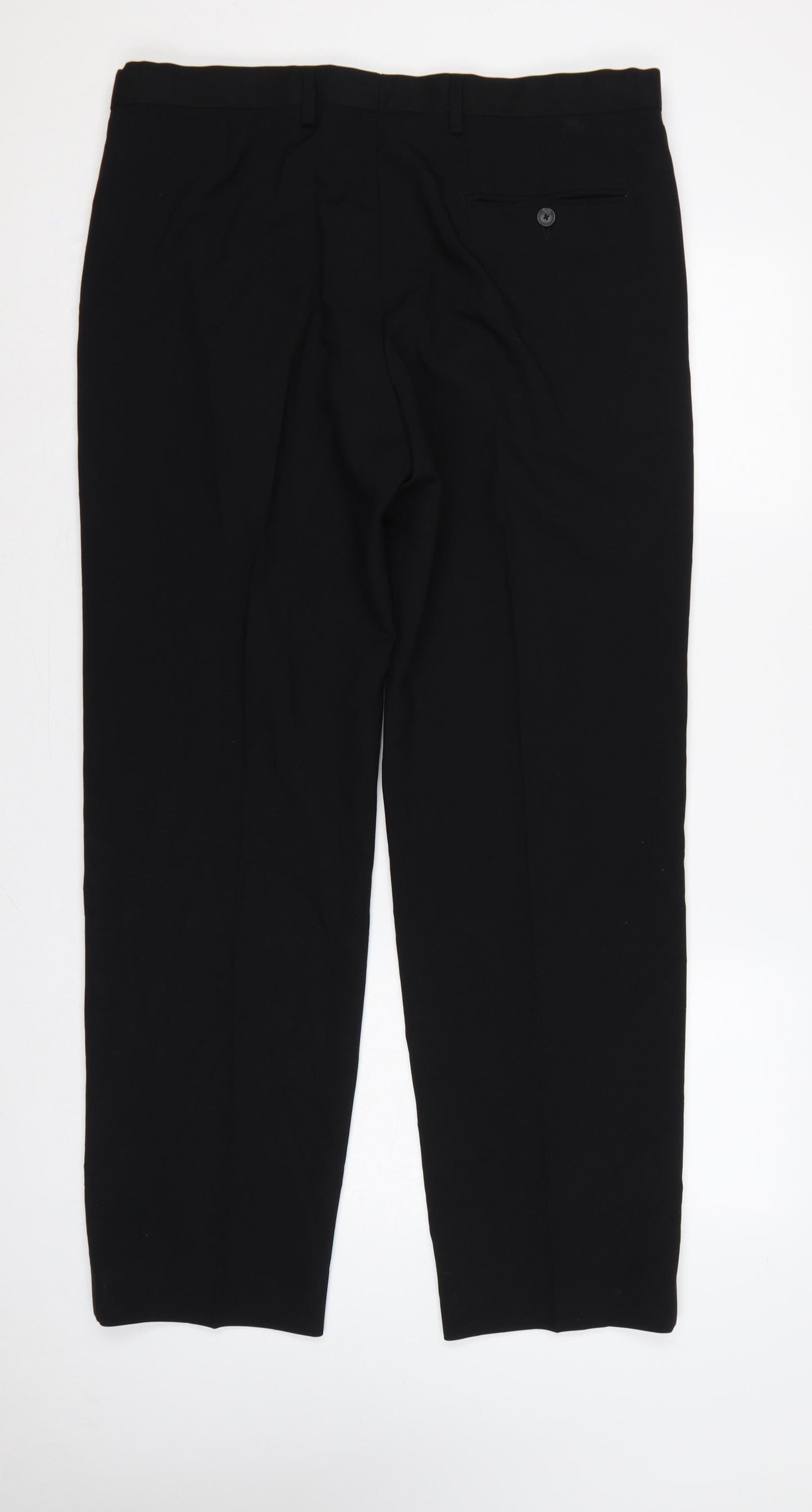 Marks and Spencer Men Black 36 31 Regular Straight Dress Trousers