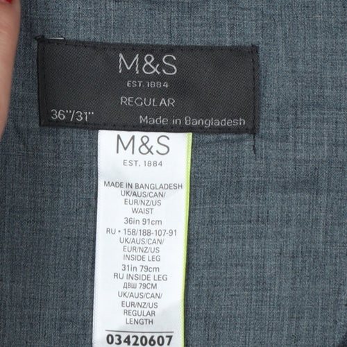 Marks and Spencer Men Black 36 31 Regular Straight Dress Trousers