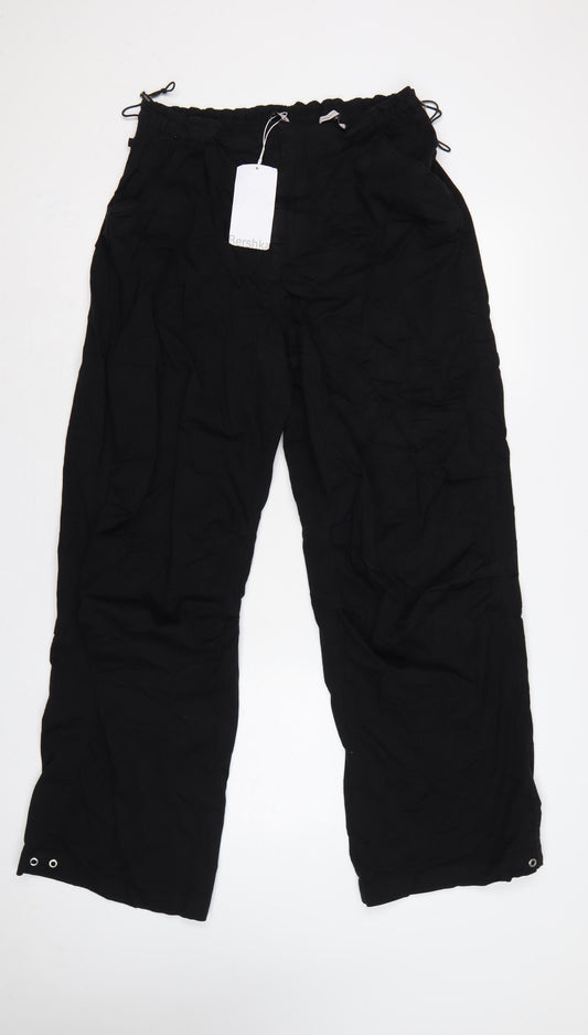 Bershka Women’s Black L Wide-Leg Drawstring Trousers UK 12