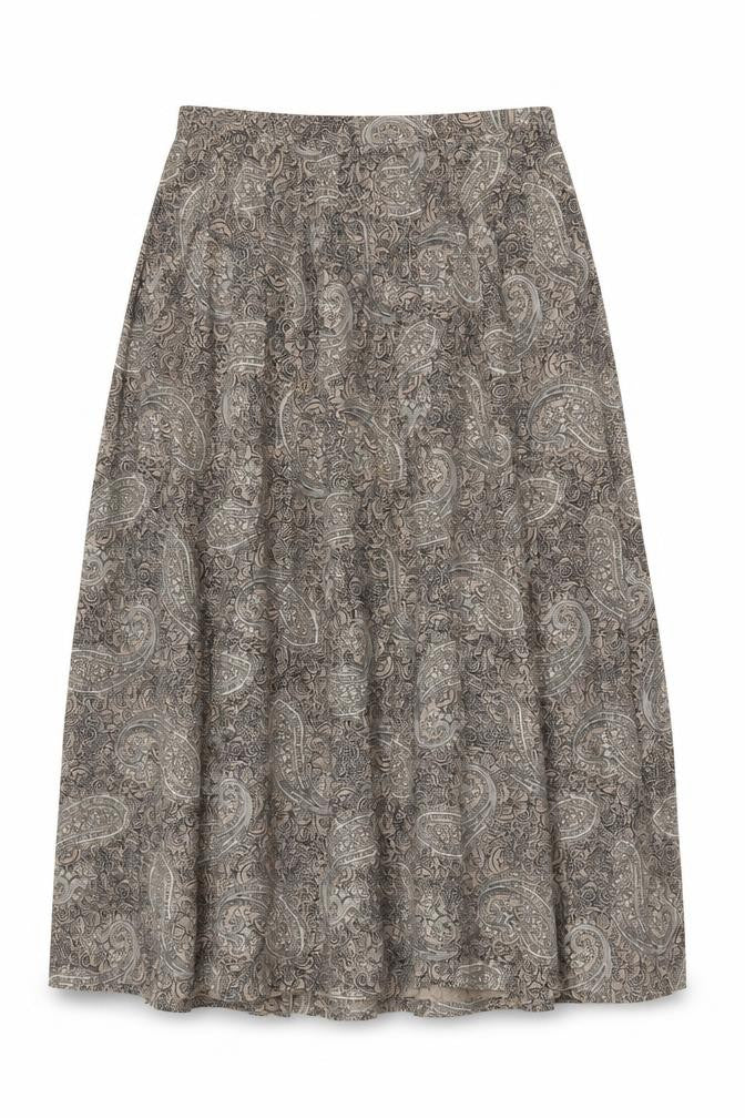 Country Casuals Women Beige Paisley Wool A-Line Long Skirt Size 14