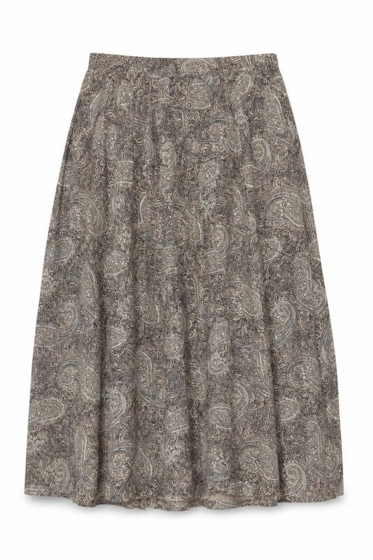 Country Casuals Women Beige Paisley Wool A-Line Long Skirt Size 14