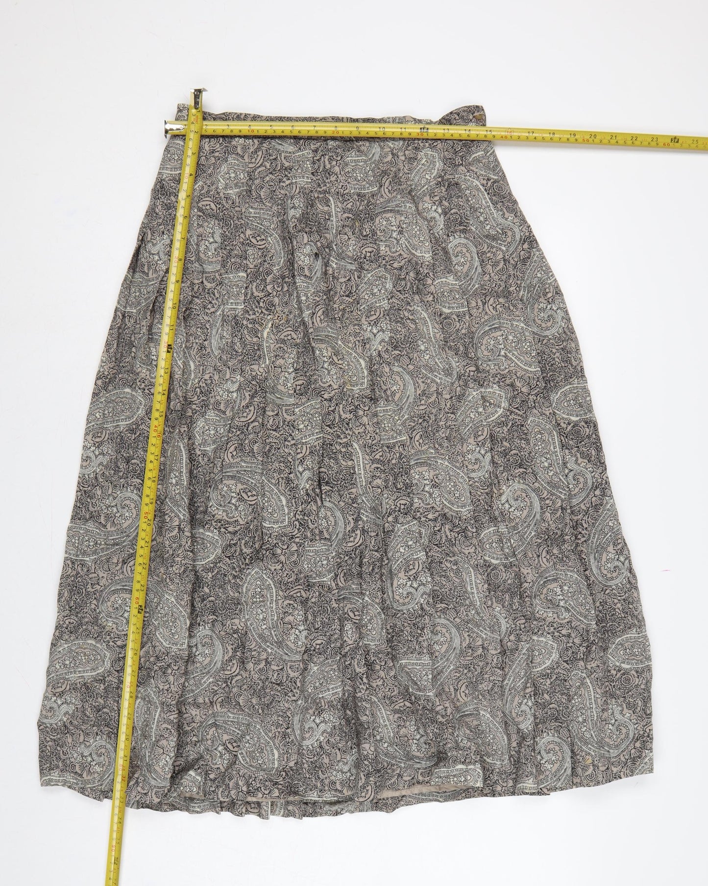 Country Casuals Women Beige Paisley Wool A-Line Long Skirt Size 14