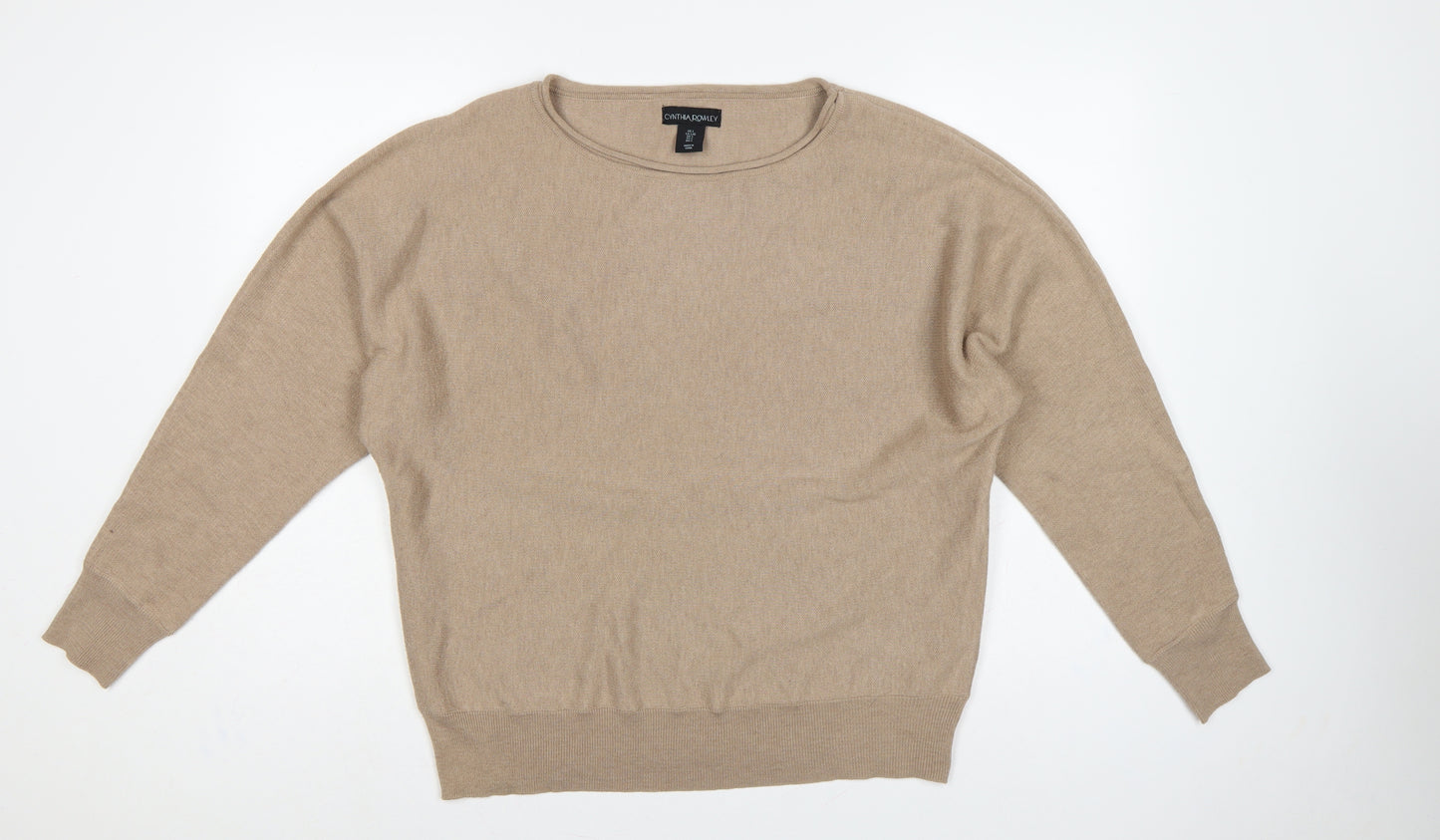 Cynthia Rowley Women’s Beige L Cotton Blend Round Neck Jumper