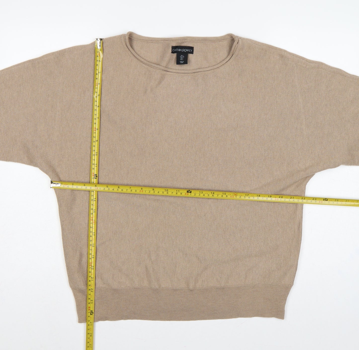 Cynthia Rowley Women’s Beige L Cotton Blend Round Neck Jumper