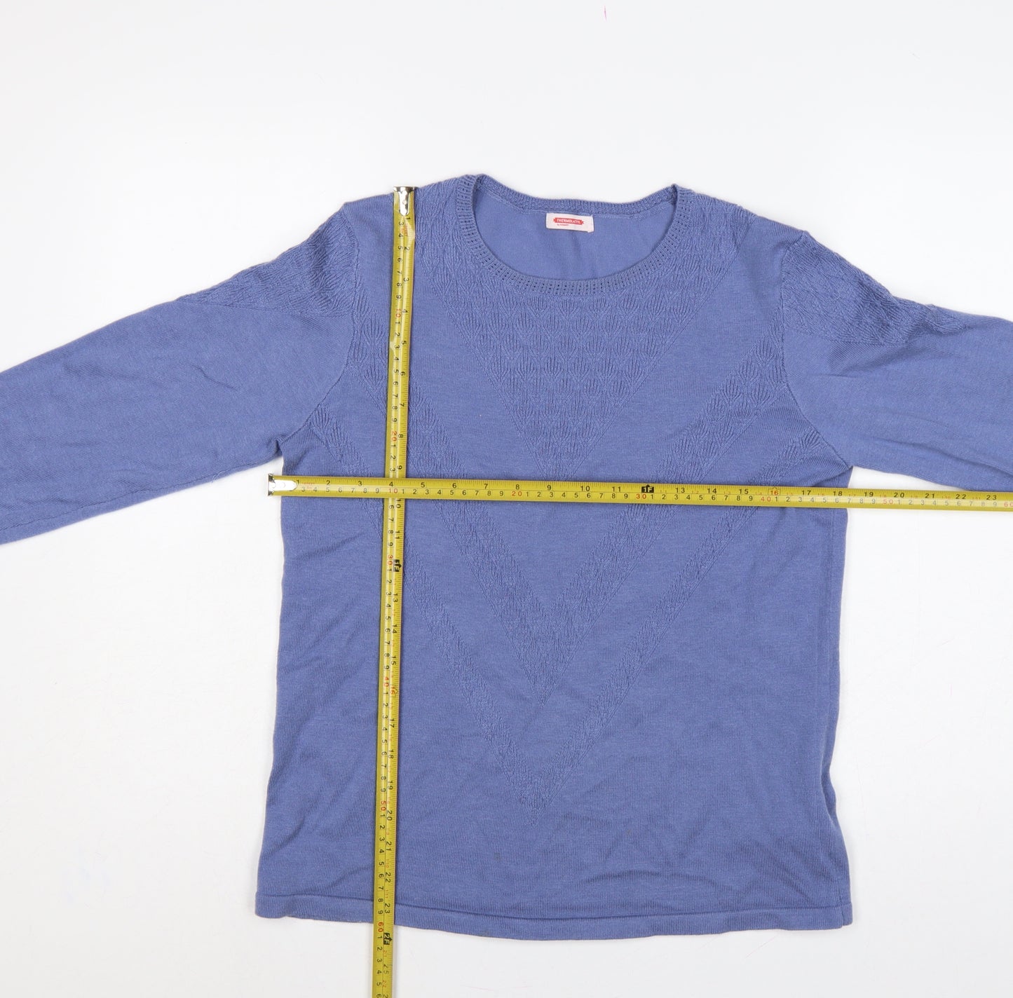 Damart Women Blue S Thermal Cable-Knit Round Neck Jumper