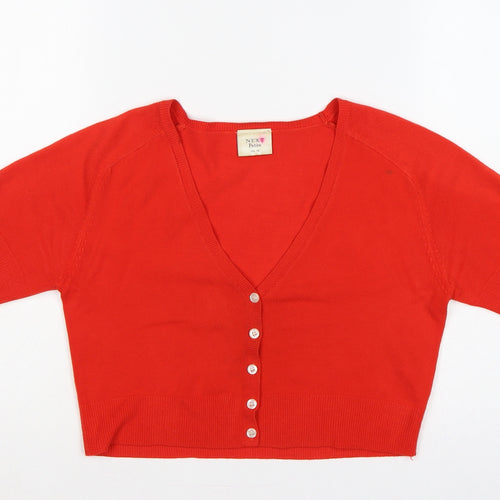 Next Women Red UK 14 Petite V-Neck Short Sleeve Button Cardigan