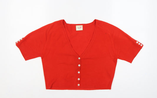 Next Women Red UK 14 Petite V-Neck Short Sleeve Button Cardigan