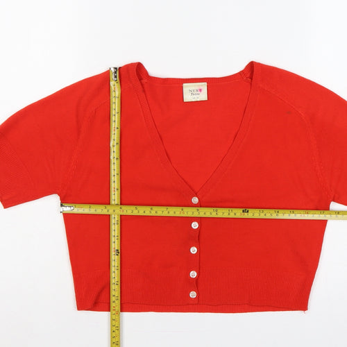 Next Women Red UK 14 Petite V-Neck Short Sleeve Button Cardigan