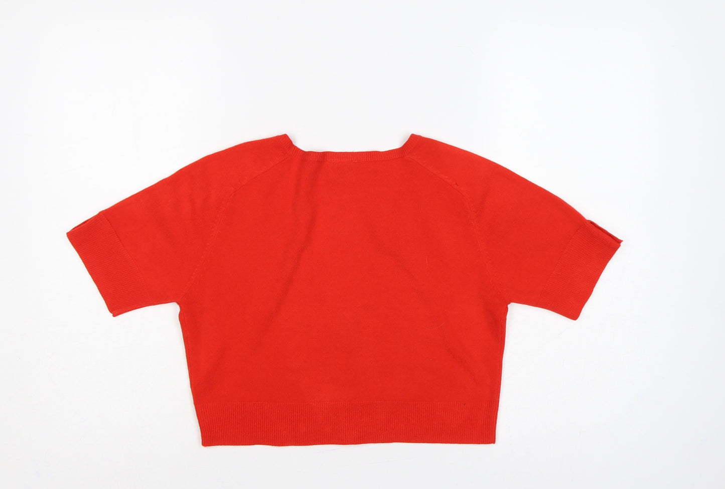 Next Women Red UK 14 Petite V-Neck Short Sleeve Button Cardigan