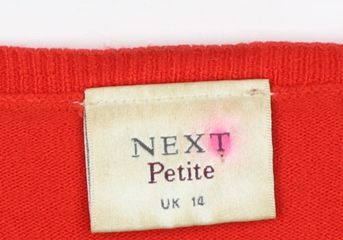 Next Women Red UK 14 Petite V-Neck Short Sleeve Button Cardigan