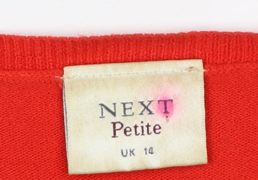 Next Women Red UK 14 Petite V-Neck Short Sleeve Button Cardigan