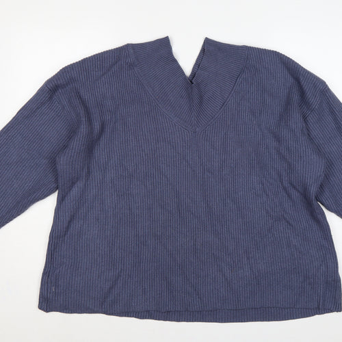Next Women Blue XL Rib Knit V-Neck 3/4 Sleeve Pullover Jumper