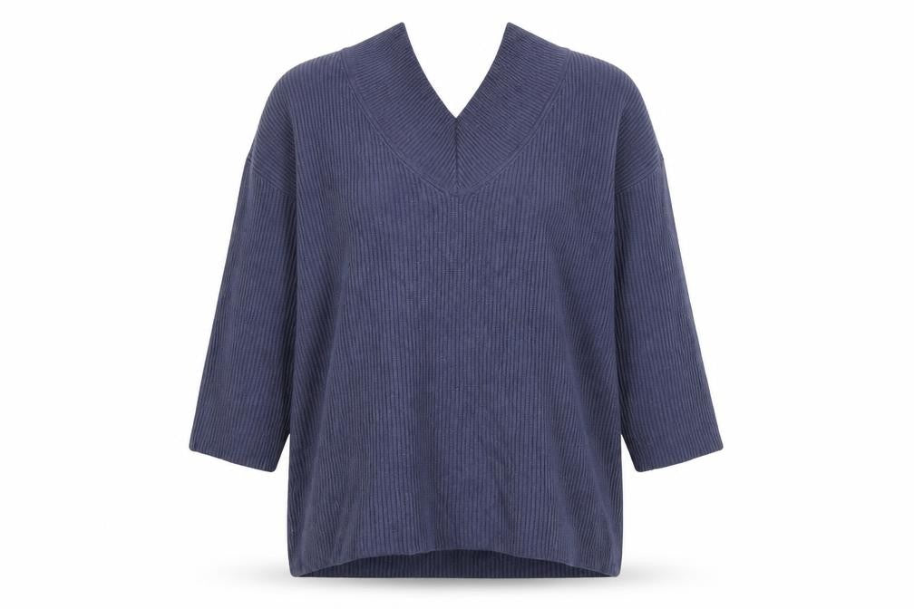 Front view of Next Women Blue XL Rib Knit V-Neck 3/4 Sleeve jumper