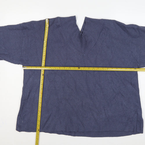 Next Women Blue XL Rib Knit V-Neck 3/4 Sleeve Pullover Jumper