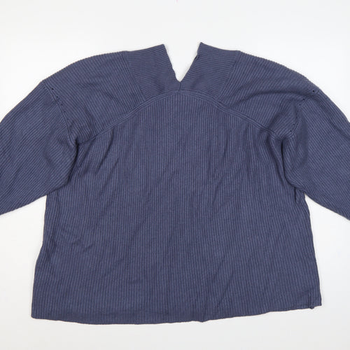 Next Women Blue XL Rib Knit V-Neck 3/4 Sleeve Pullover Jumper