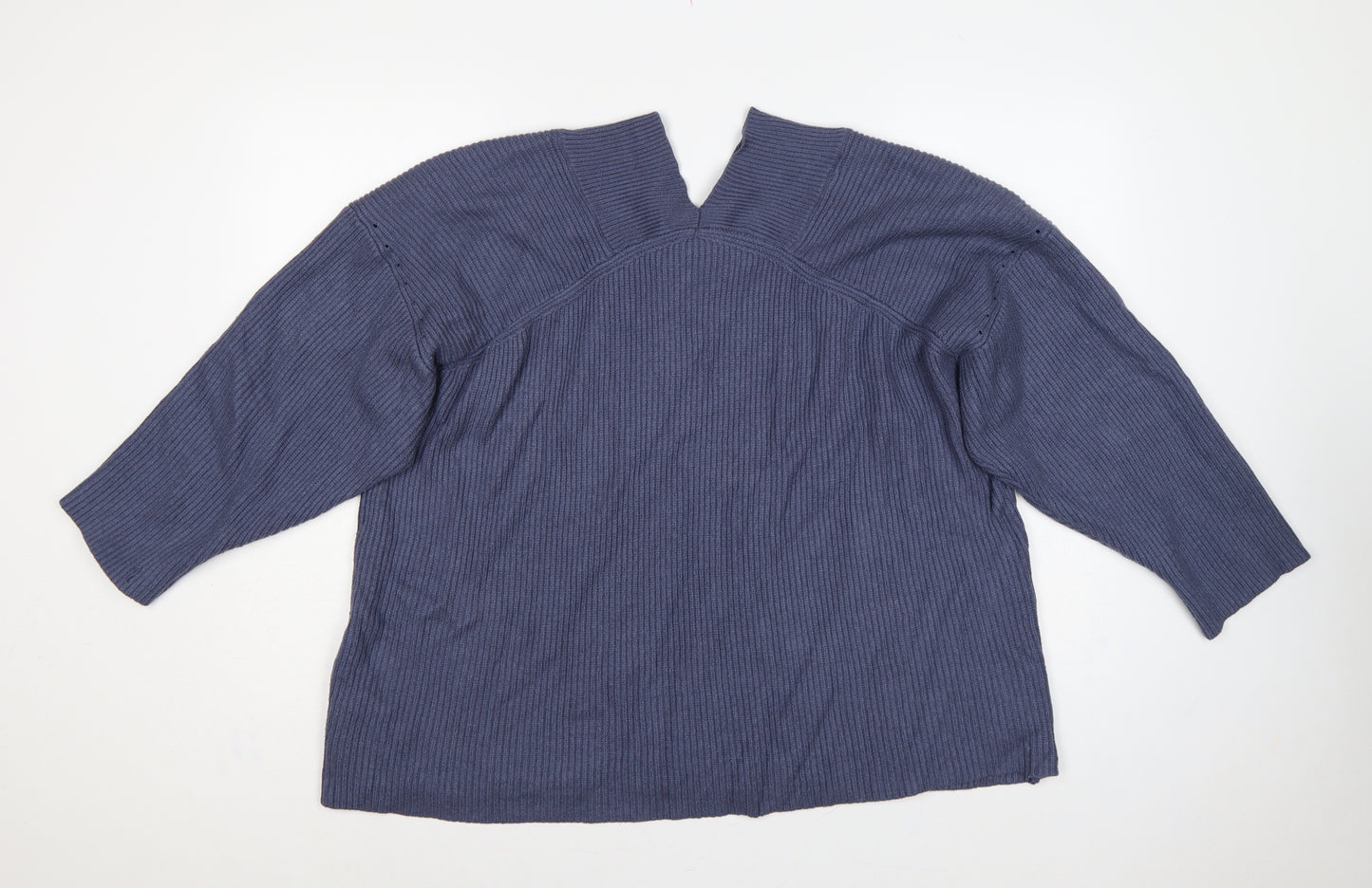 Next Women Blue XL Rib Knit V-Neck 3/4 Sleeve Pullover Jumper