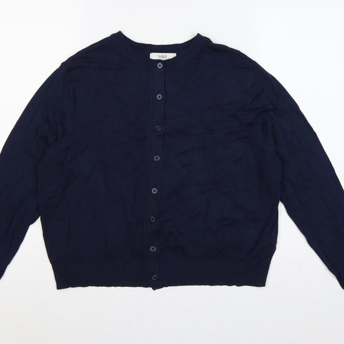Marks & Spencer Women Blue Size 16 Crew Neck Button Knit Cardigan