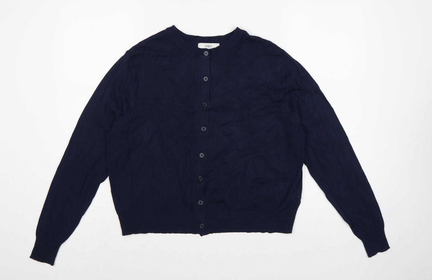 Marks & Spencer Women Blue Size 16 Crew Neck Button Knit Cardigan