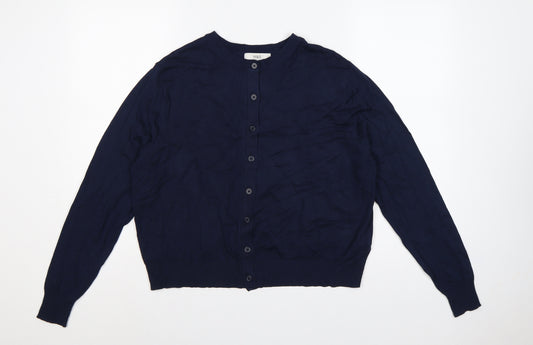 Marks & Spencer Women Blue Size 16 Crew Neck Button Knit Cardigan