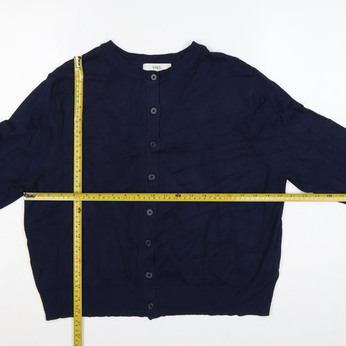 Marks & Spencer Women Blue Size 16 Crew Neck Button Knit Cardigan