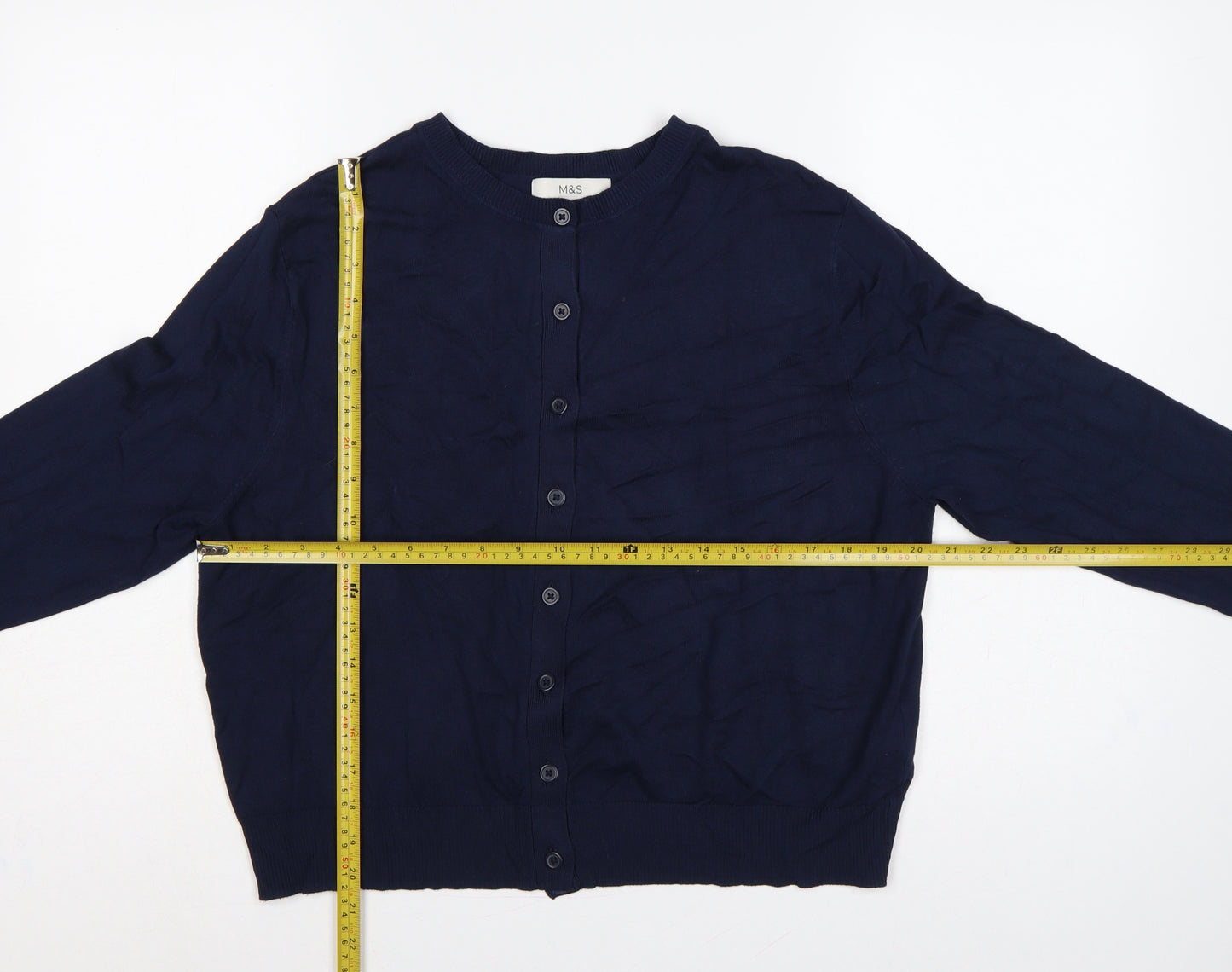 Marks & Spencer Women Blue Size 16 Crew Neck Button Knit Cardigan