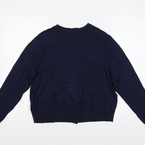 Marks & Spencer Women Blue Size 16 Crew Neck Button Knit Cardigan