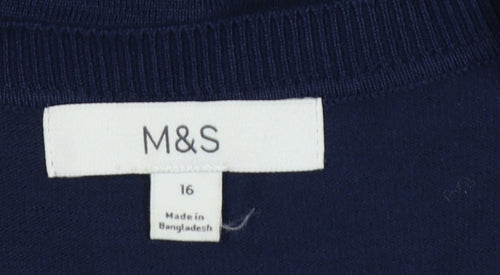 Marks & Spencer Women Blue Size 16 Crew Neck Button Knit Cardigan