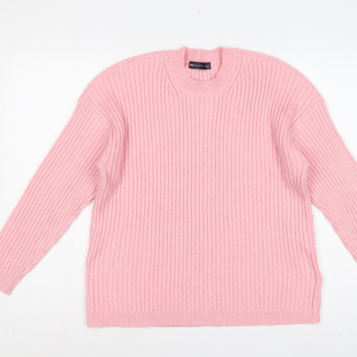 Marks & Spencer Women Pink L Rib Knit Round Neck Jumper