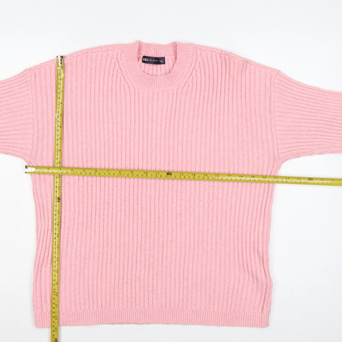 Marks & Spencer Women Pink L Rib Knit Round Neck Jumper
