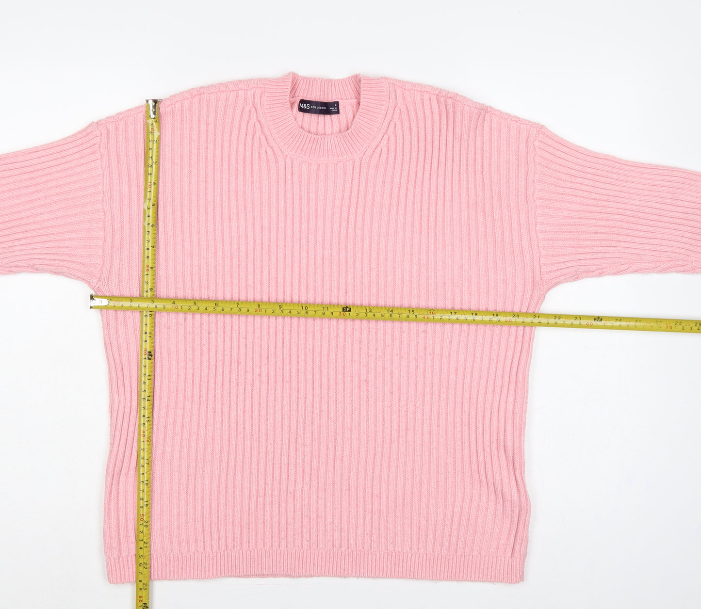 Marks & Spencer Women Pink L Rib Knit Round Neck Jumper