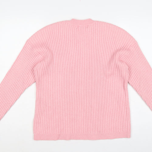 Marks & Spencer Women Pink L Rib Knit Round Neck Jumper