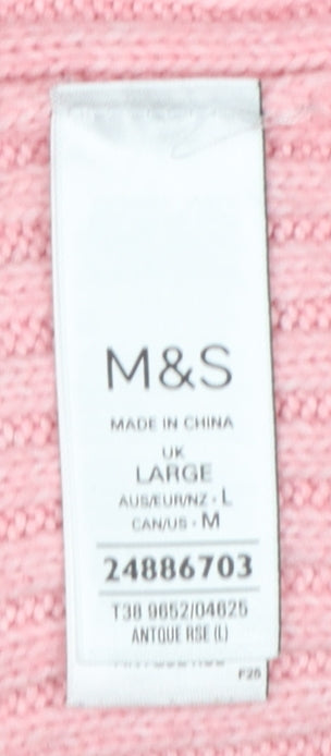 Marks & Spencer Women Pink L Rib Knit Round Neck Jumper