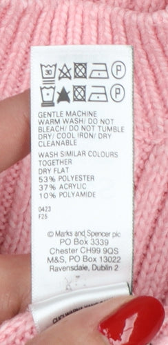 Marks & Spencer Women Pink L Rib Knit Round Neck Jumper