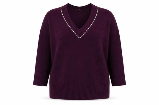 Next Women’s Purple XL V-Neck Rhinestone Trim Knit Pullover Jumper