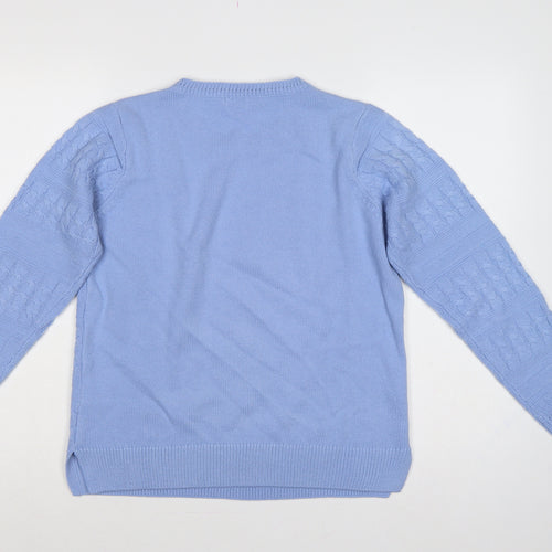 Isle Women Blue S 10-12 Cable Knit Crew Neck Acrylic Pullover