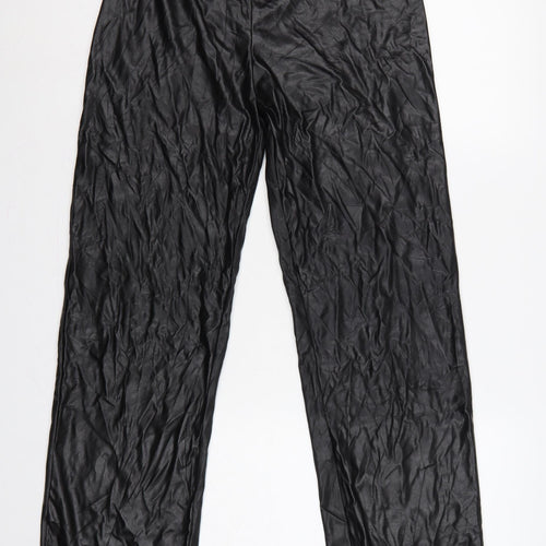ASOS Design Women Black UK 12 Faux Leather Wide-Leg Belted Trousers